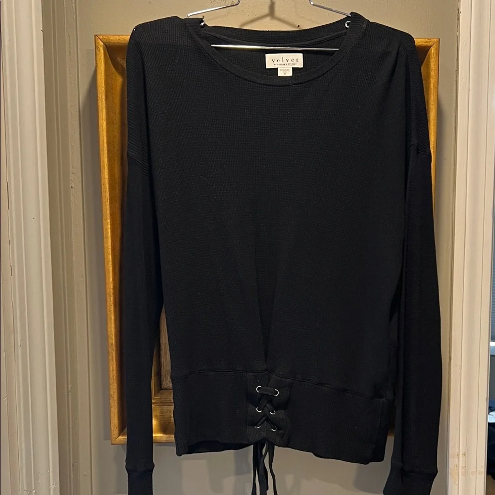 Velvet Women's Black Lace-Up Long super soft thermal Sleeve Top - Picture 4 of 10